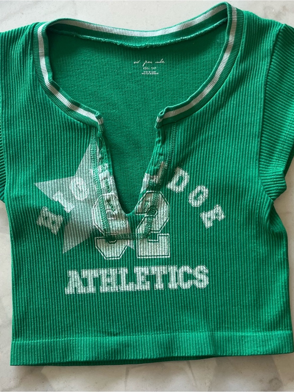 Girls' Green Athletic Graphic Ribbed Top